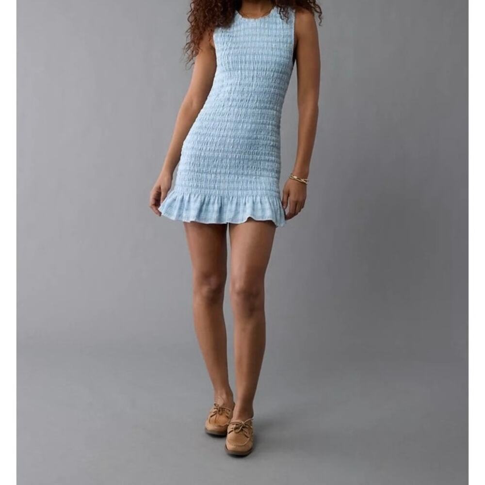 American Eagle AE Smocked Bodycon Mini Dress Women’s XL Light Blue 8136